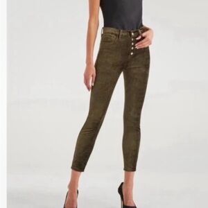 7 For All Mankind Womans Sz 31 Olive Ankle Skinny Velvet Pants Button Fly